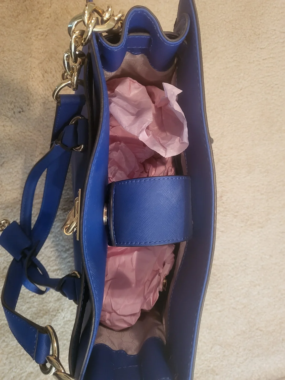 Michael Kors Blue Leather Satchel And Laptop Briefcase with Gold Hardware